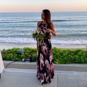 Beautiful long black dress with pink flowers